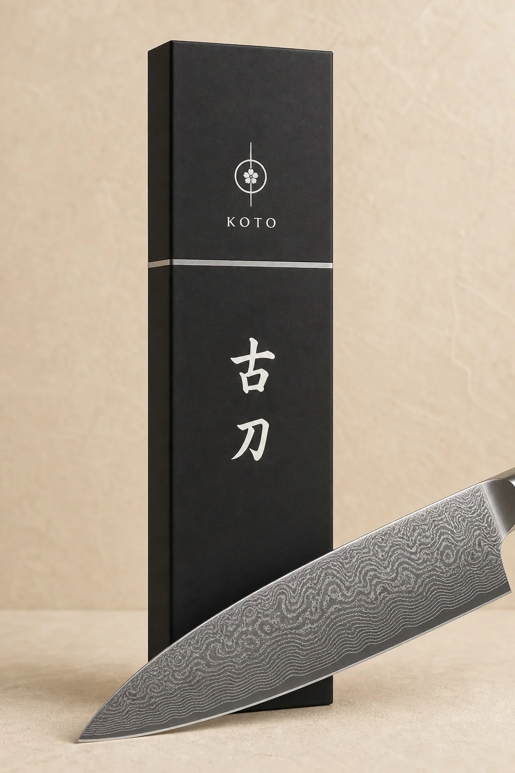 Closed matte black KOTO knife box with Japanese writing